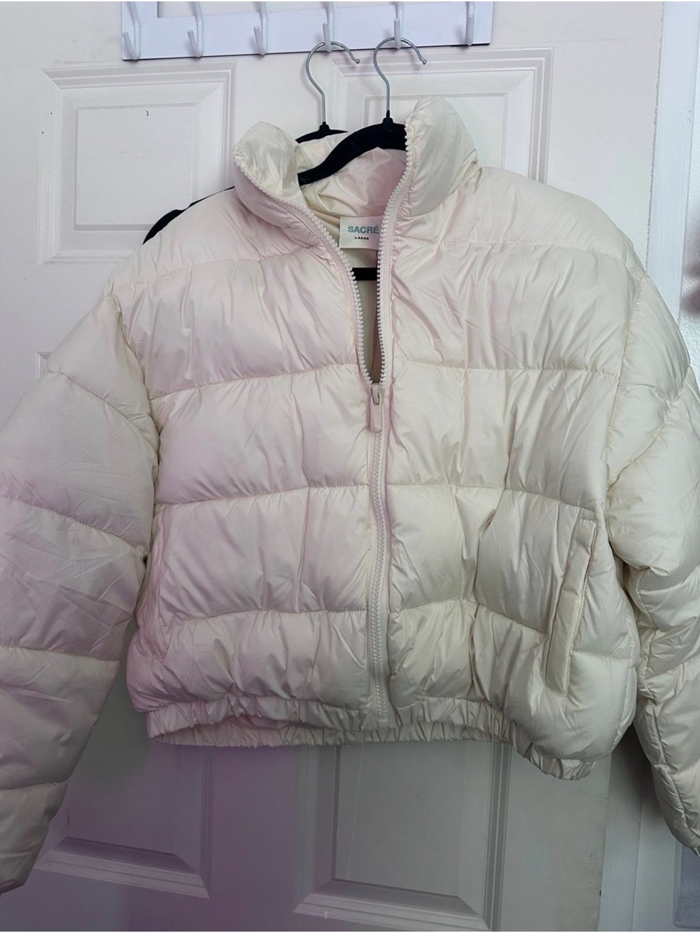 SACRE Cream Puffer Jacket - Zip Front
